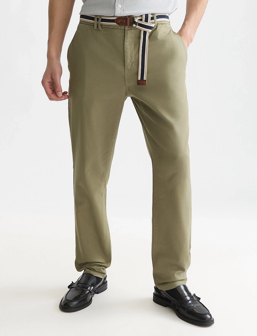 Scotch & Soda - Warren cotton blend twill belted chino - casual bukser - oil green - 0