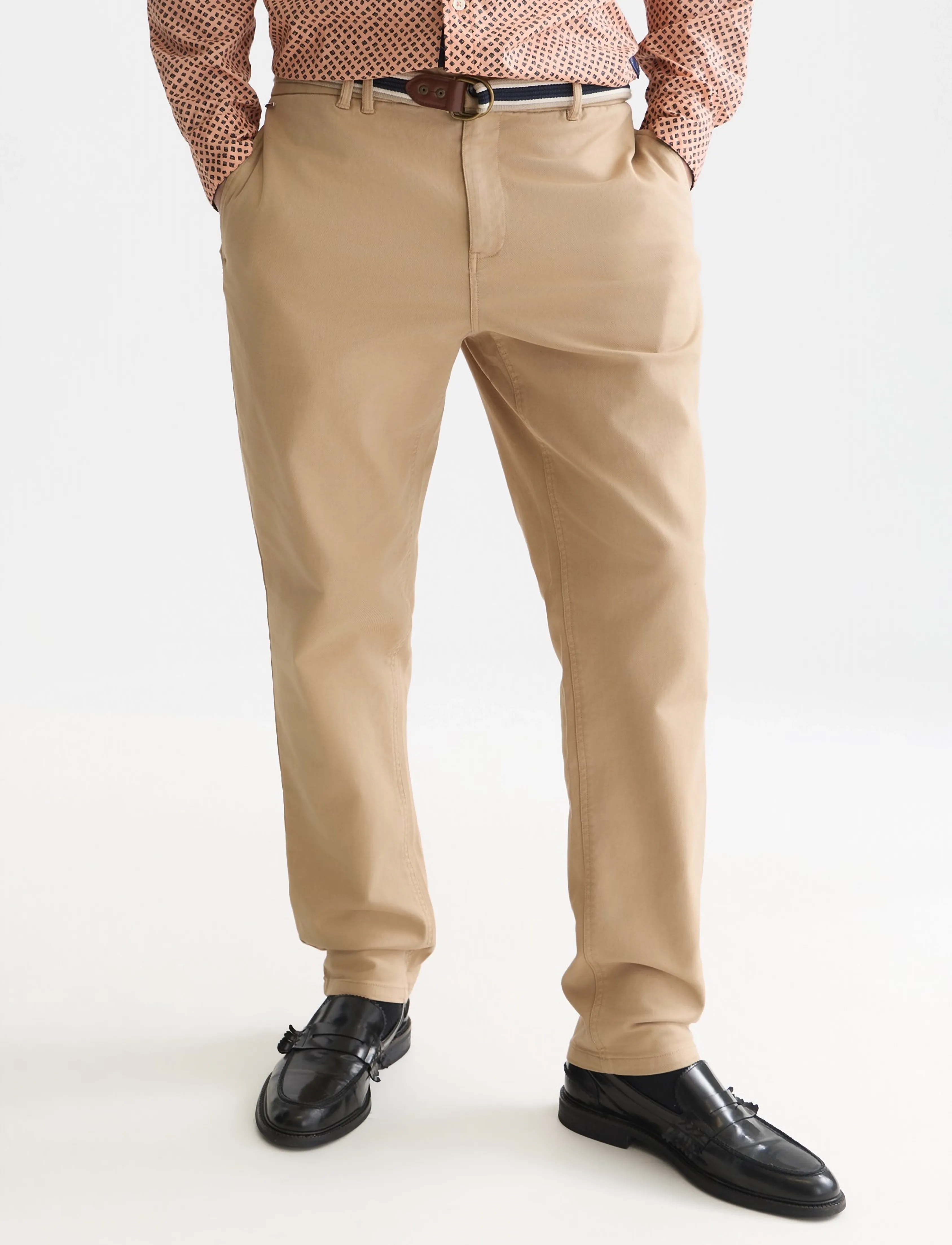 Scotch & Soda Warren cotton blend twill belted chino - Scotch & Soda - TRAVERTINE / beige