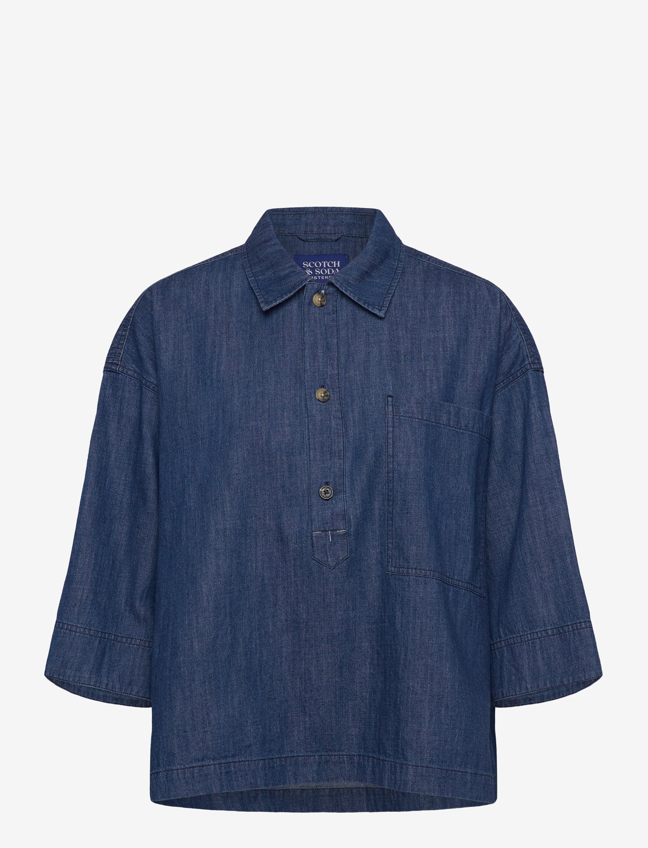 Scotch & Soda - Lightweight denim popover shirt - denimskjorter - washed indigo - 0