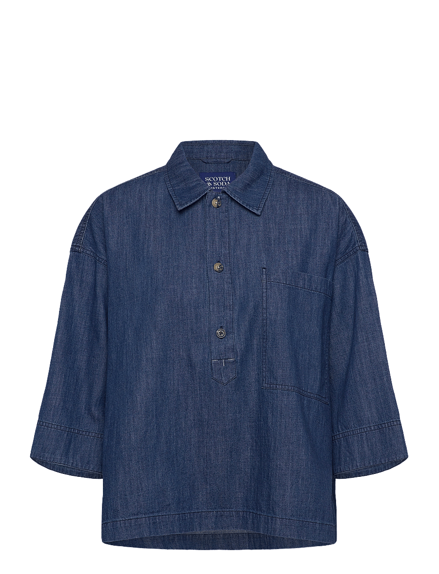 Scotch & Soda - Lightweight denim popover shirt - džinsa krekli - washed indigo - 0