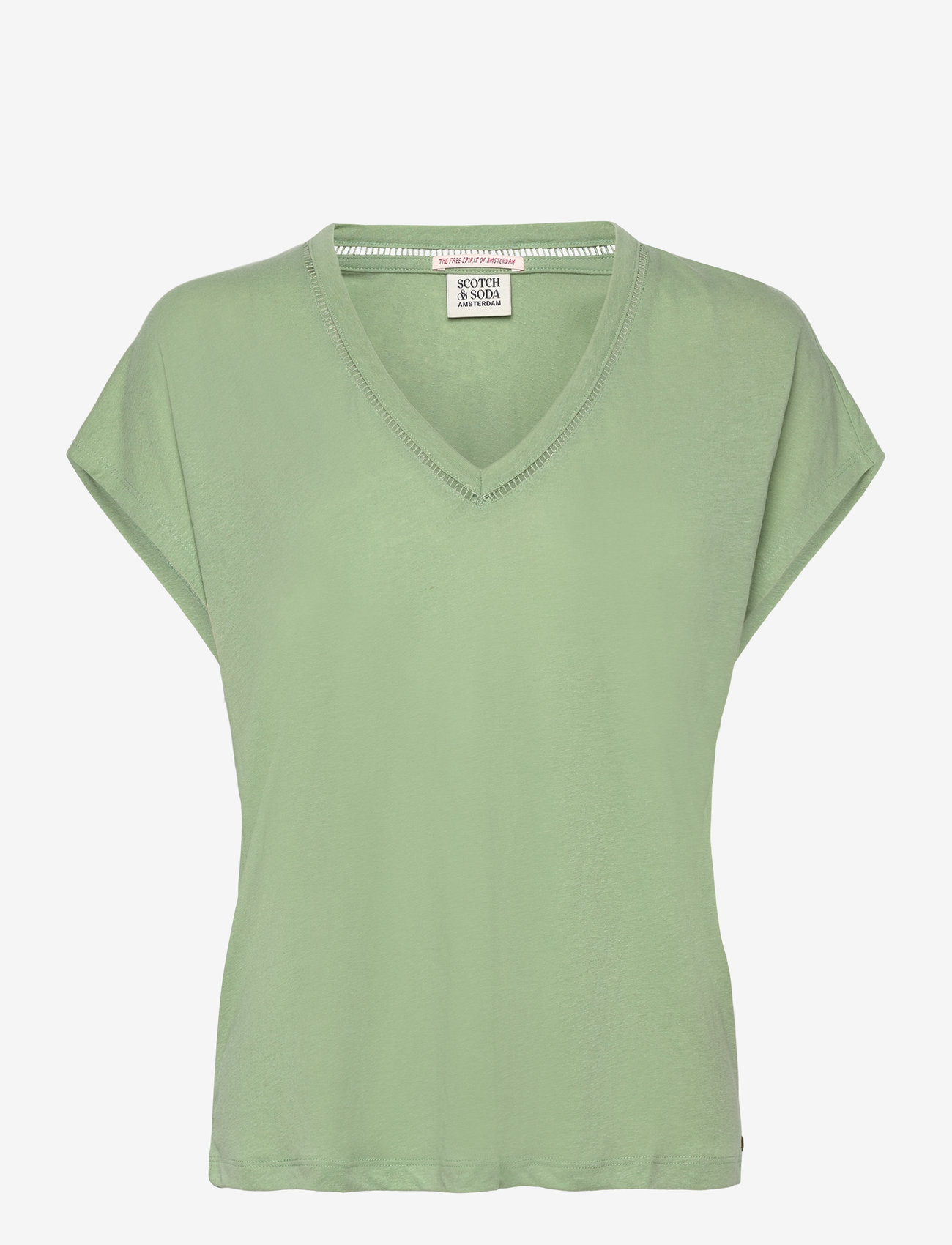 Scotch & Soda - Cotton linen V-neck T-shirt - t-paidat - pistachio - 0