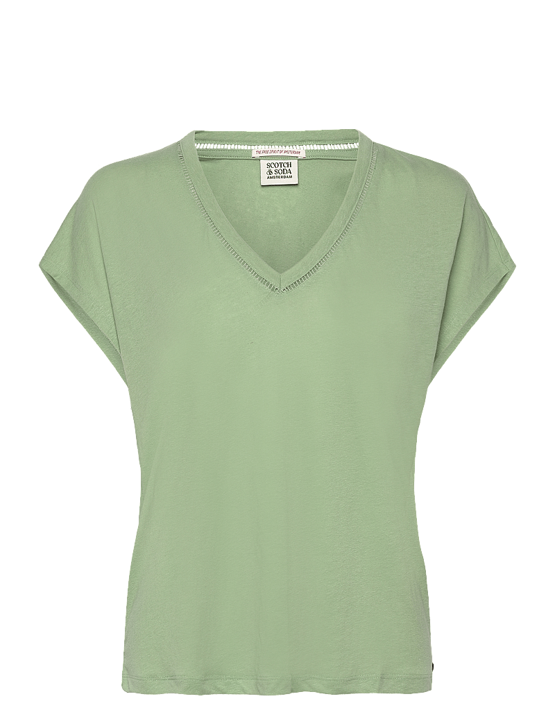 Scotch & Soda - Cotton linen V-neck T-shirt - t-paidat - pistachio - 0