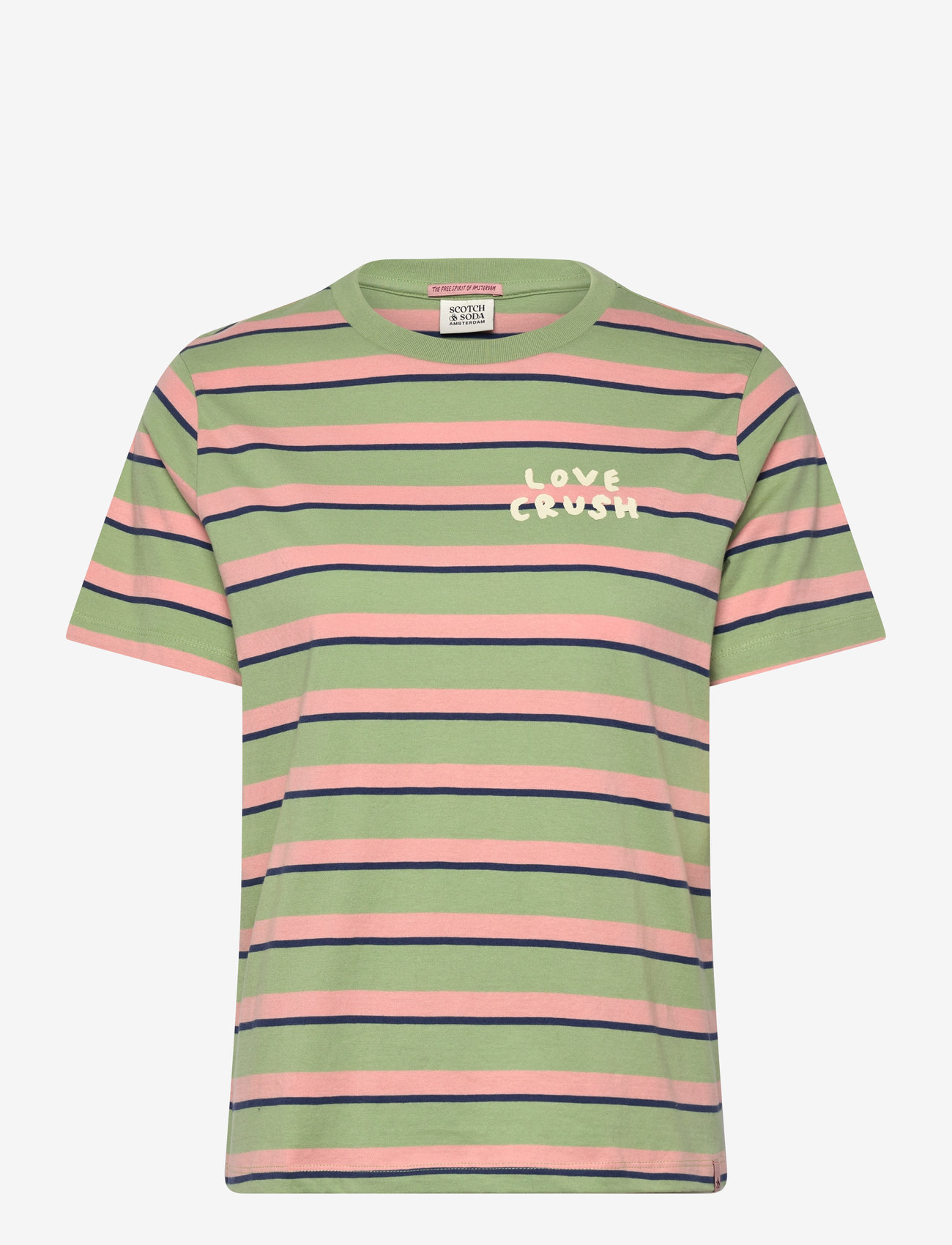 Scotch & Soda - Yarn dye striped regular fit T-shirt - t-shirts - pistacchio/ peach stripe - 0