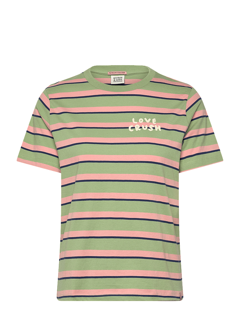 Scotch & Soda - Yarn dye striped regular fit T-shirt - t-shirts - pistacchio/ peach stripe - 0