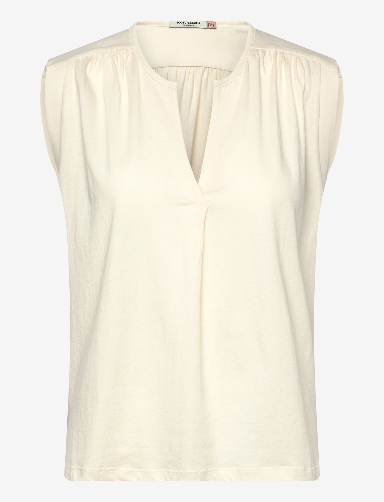 Scotch & Soda - Drapey V-neck T-shirt - Ülikonna vestid - soft ice - 0