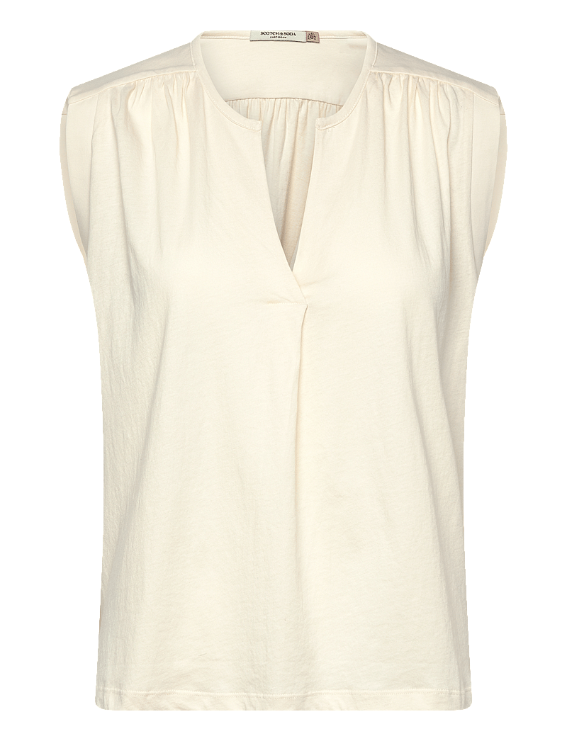 Scotch & Soda - Drapey V-neck T-shirt - Ülikonna vestid - soft ice - 0