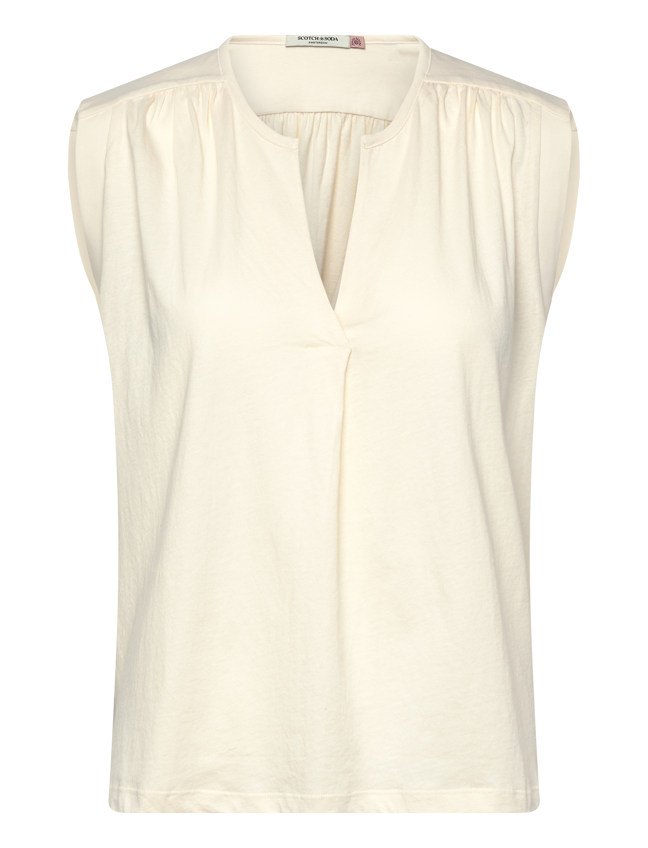 Scotch & Soda Drapey V-neck T-shirt - Westen - SOFT ICE / white