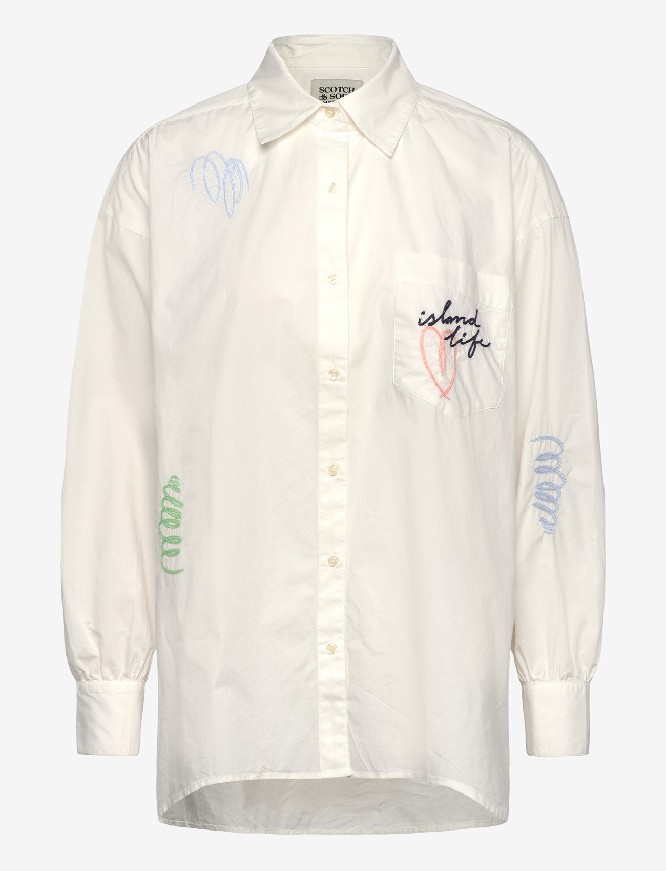 Scotch & Soda - Embroidered poplin shirt - langärmlige hemden - white - 0