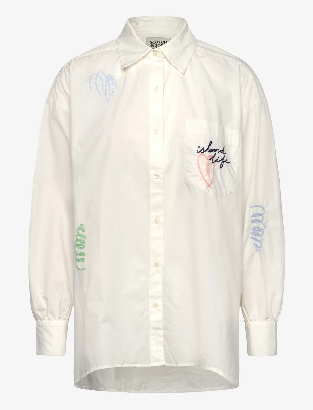 Scotch & Soda - Embroidered poplin shirt - langärmlige hemden - white - 0