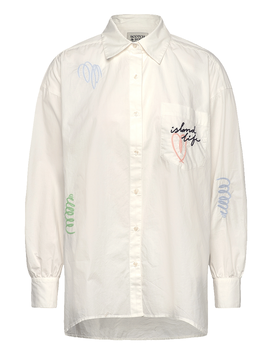 Scotch & Soda - Embroidered poplin shirt - chemises à manches longues - white - 0