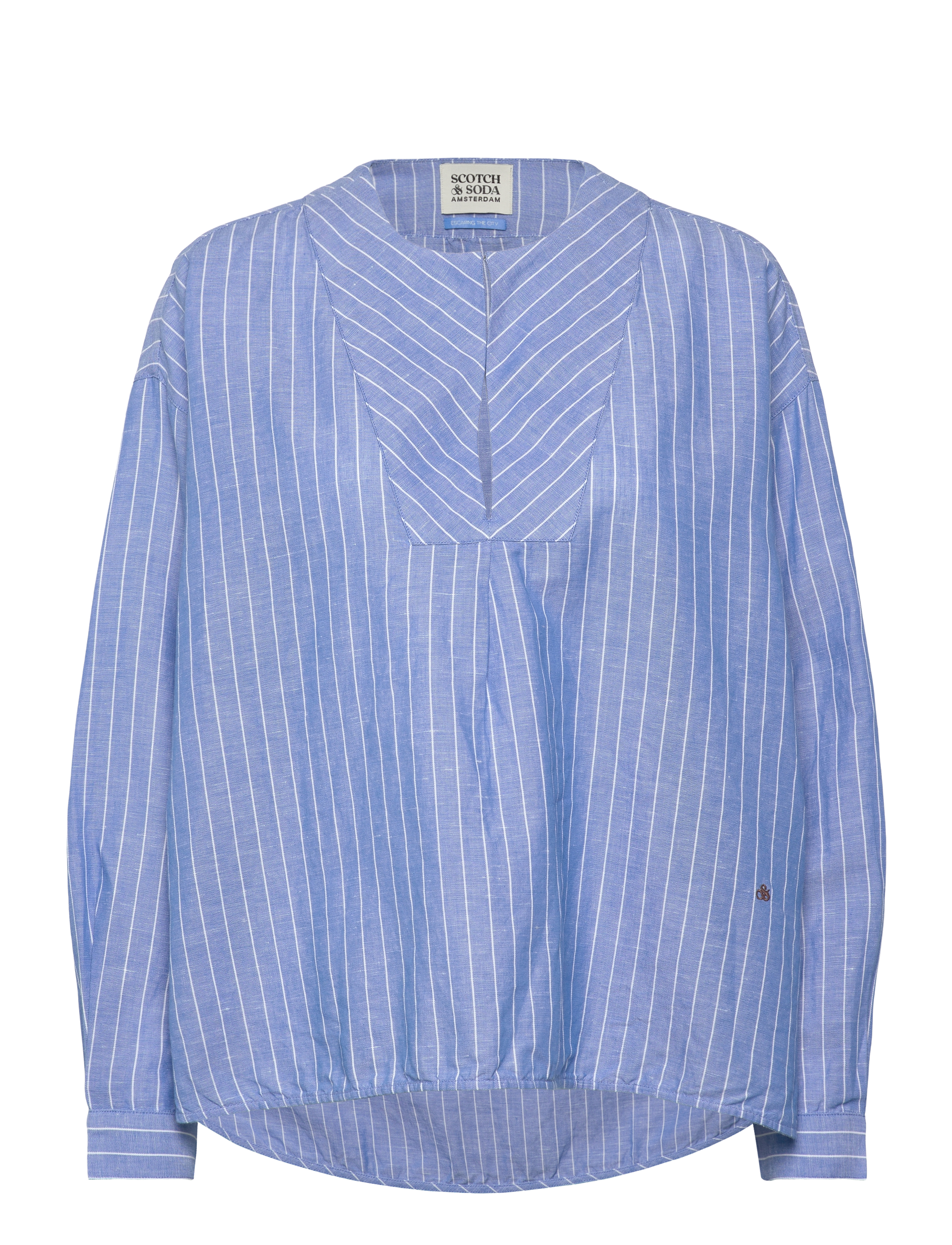 Scotch & Soda Cotton Linen Bib Shirt, 34, Shirts, Blau - Long-sleeved, Frauen