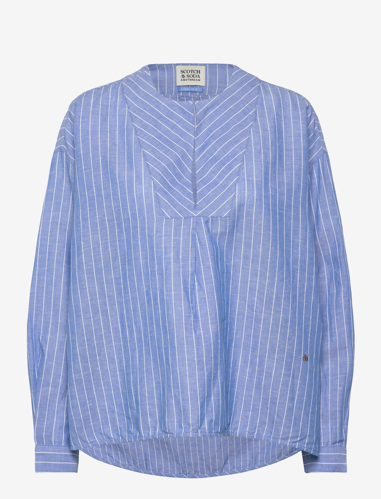 Scotch & Soda - Cotton Linen bib shirt - linneskjortor - blue and white pin stripe - 0