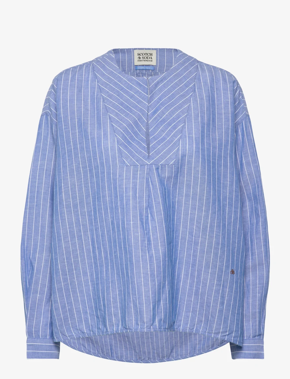 Scotch & Soda - Cotton Linen bib shirt - leinenhemden - blue and white pin stripe - 0
