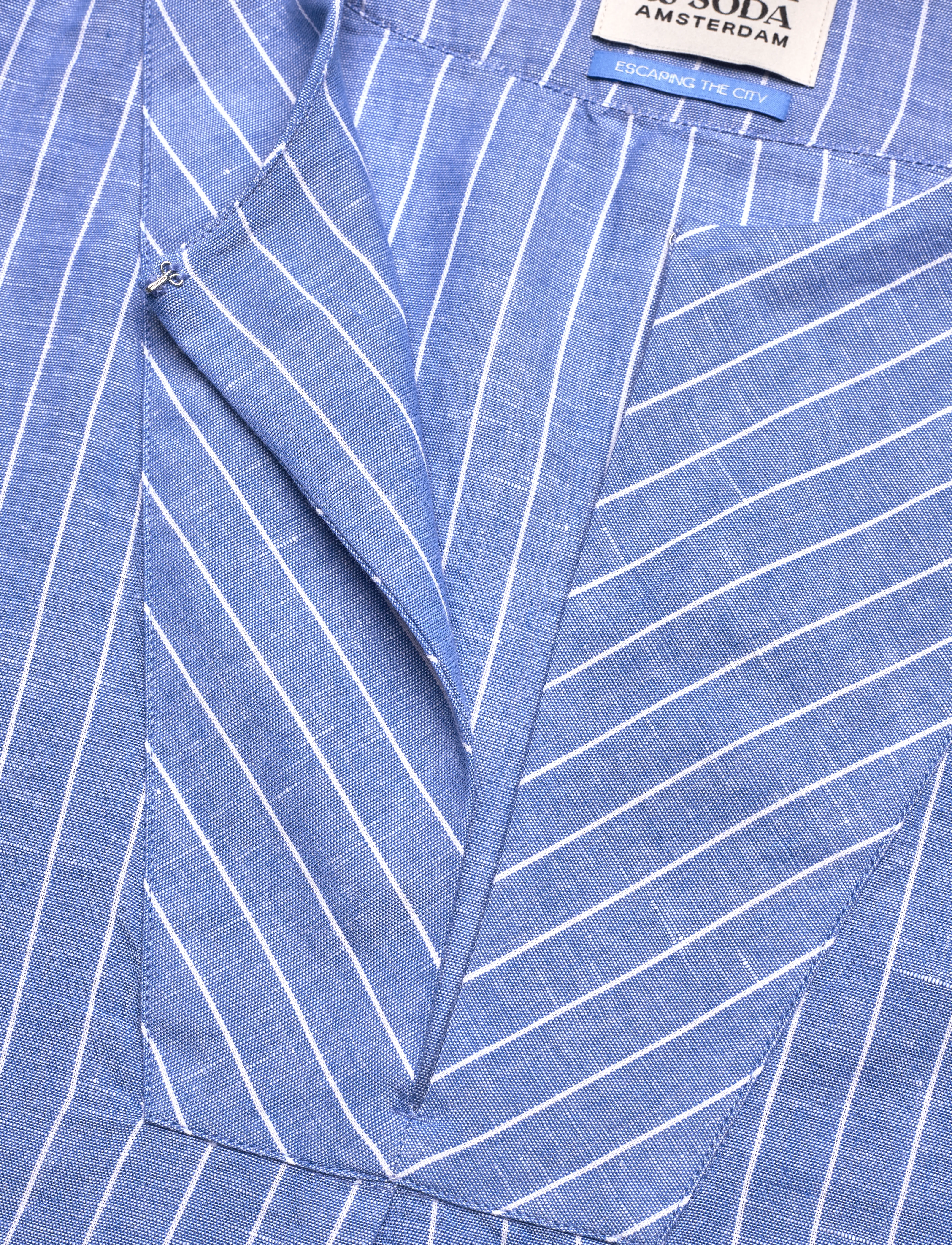 Scotch & Soda - Cotton Linen bib shirt - linased särgid - blue and white pin stripe - 2