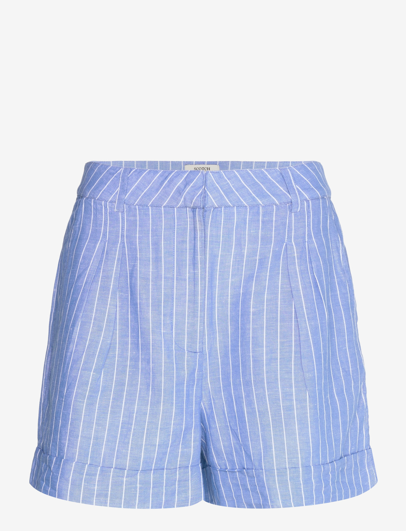 Scotch & Soda - High rise linen printed shorts - afslappede shorts - blue and white pin stripe - 0