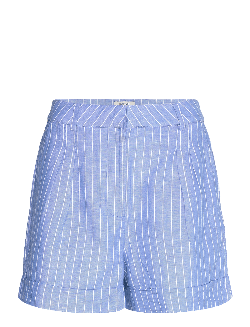 Scotch & Soda - High rise linen printed shorts - afslappede shorts - blue and white pin stripe - 0