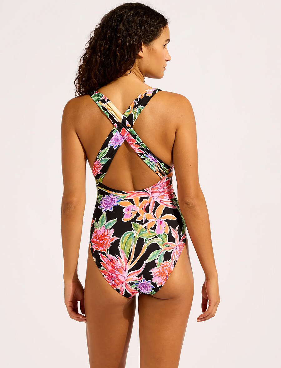 Seafolly - Cross Back One Piece - baddräkter - black - 3