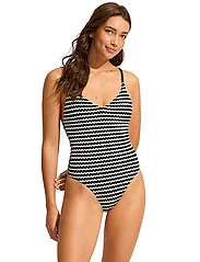 Seafolly - Mesh Effect V Neck One Piece - swimsuits - black - 2