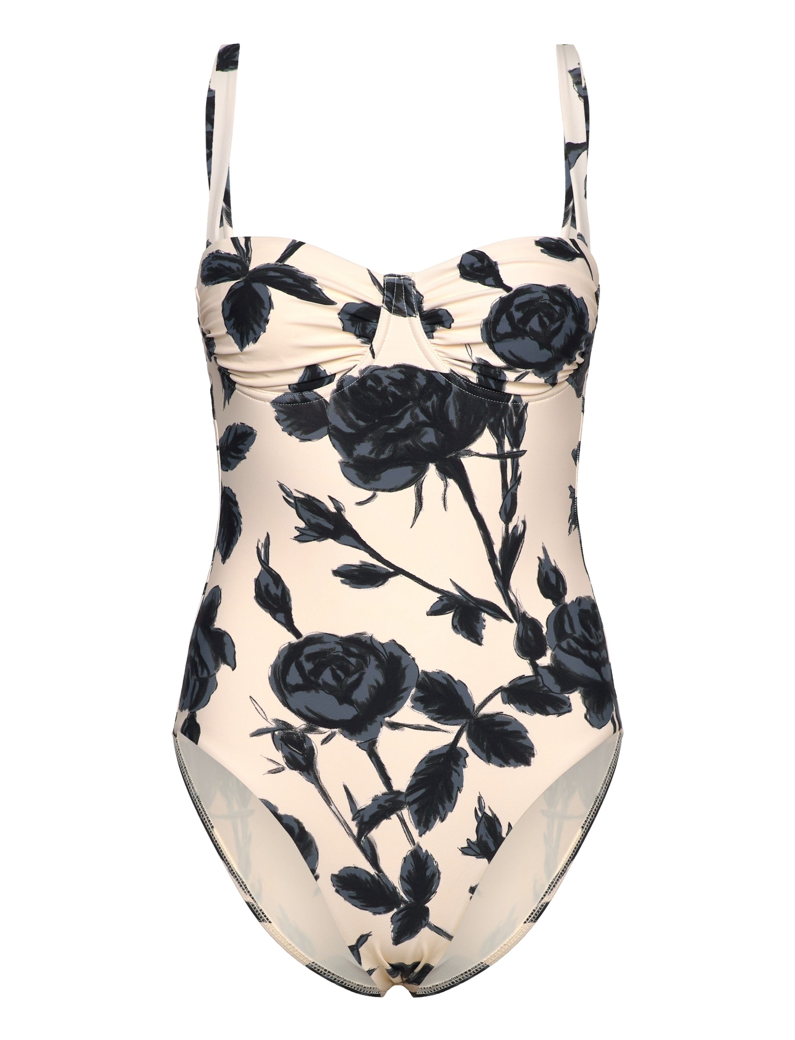 Seafolly Rococo Ruched Underwire One Piece - Seafolly - BLACK / cream