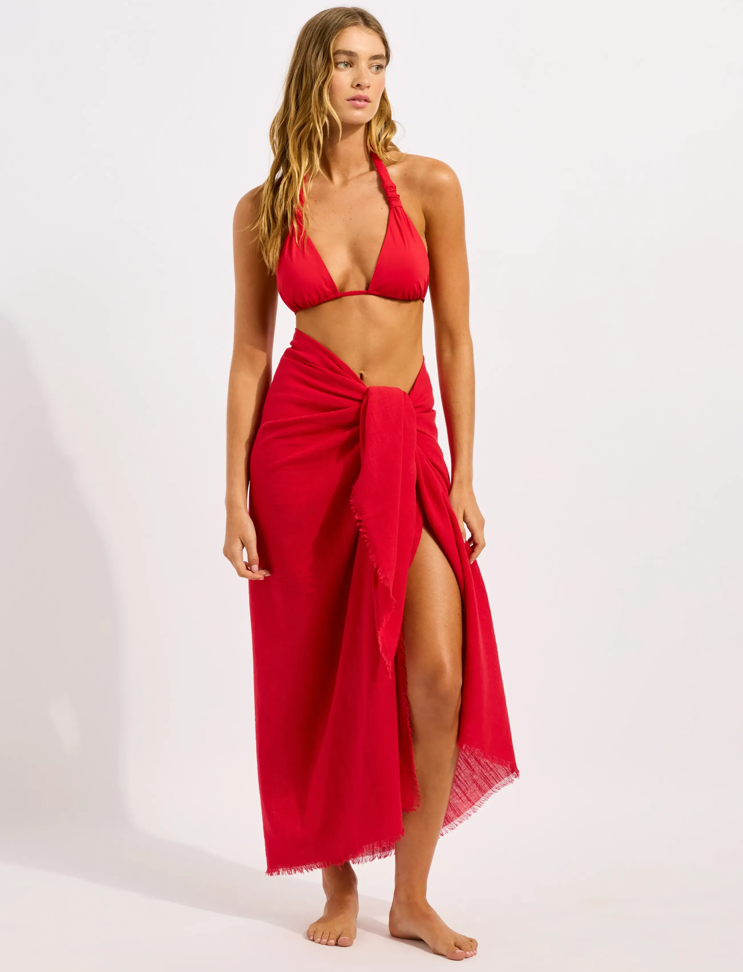 Seafolly Textured Cotton Beach Wrap, One Size, Bademode, Rot - Wear, Frauen