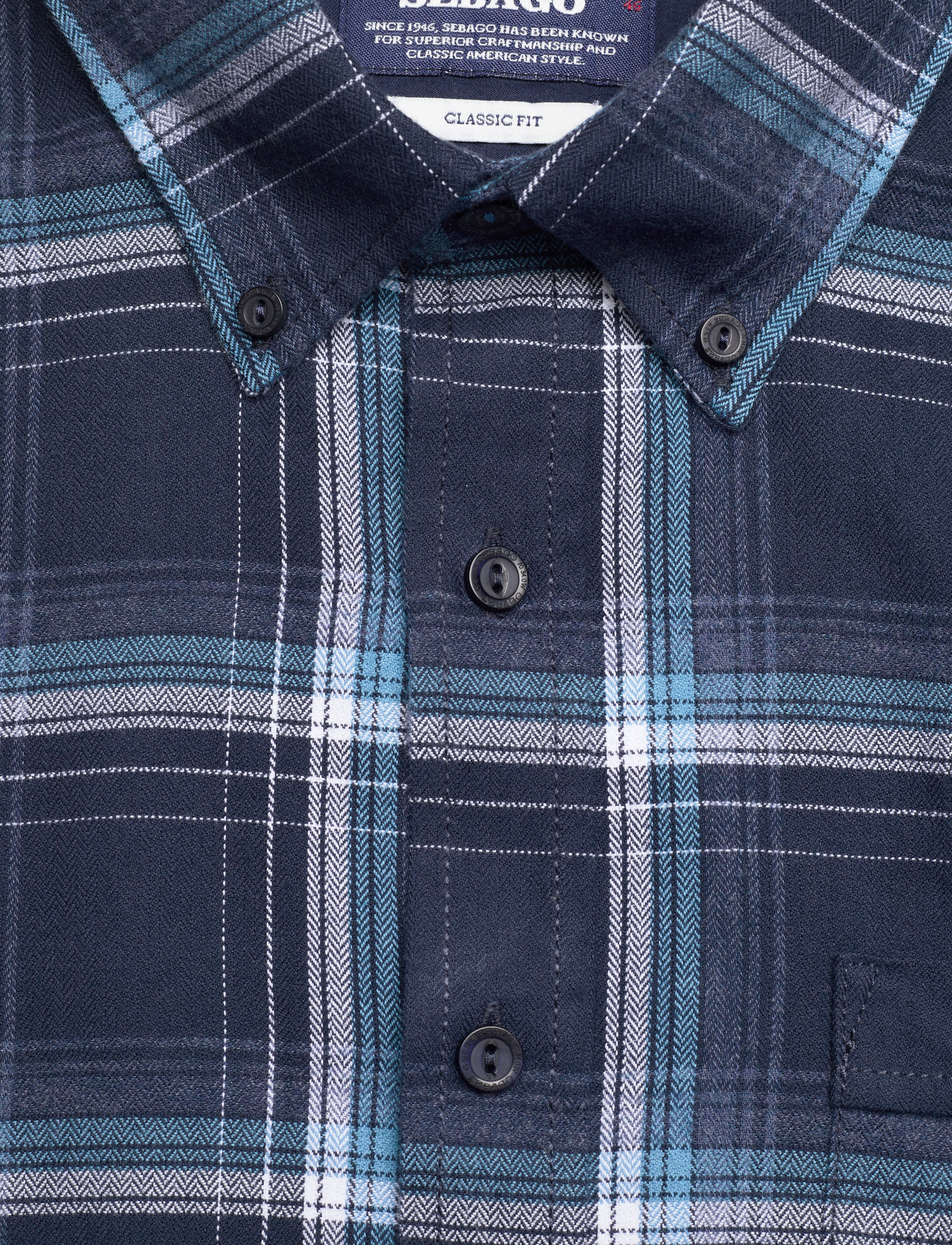 Sebago - Checked Herringbone Shirt - blue - 2
