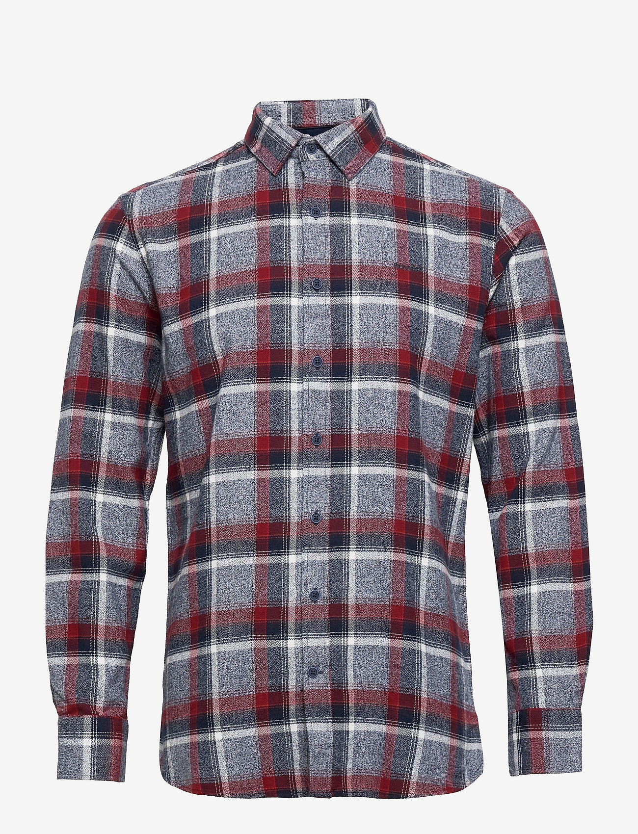 Twisted Yarn Checked Shirt - NAVY/RED