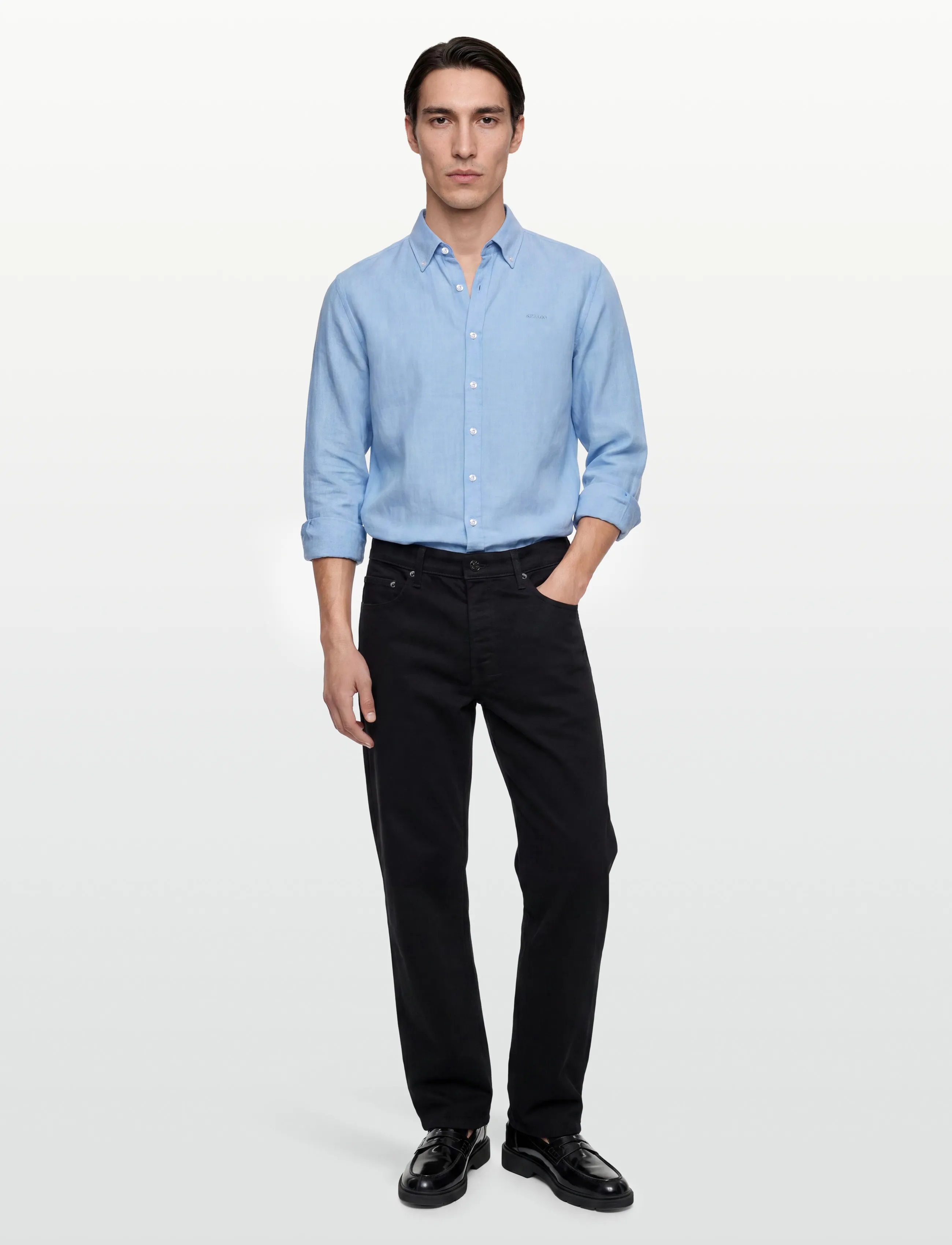 Sebago Linen Shirt, L, Shirts, Blau - Casual, Männerswear
