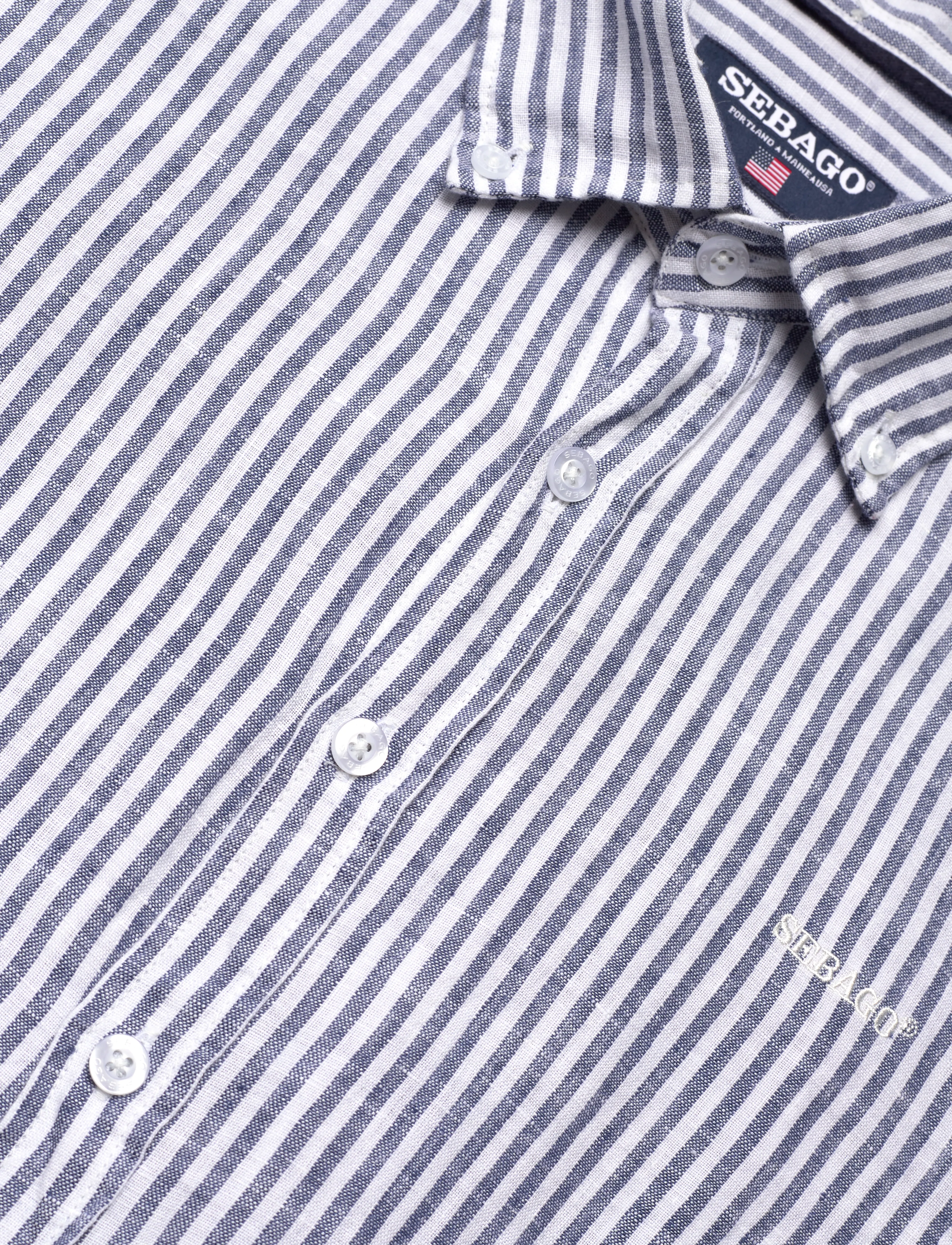 Sebago - Linen Shirt - hørskjorter - navy/white - 3
