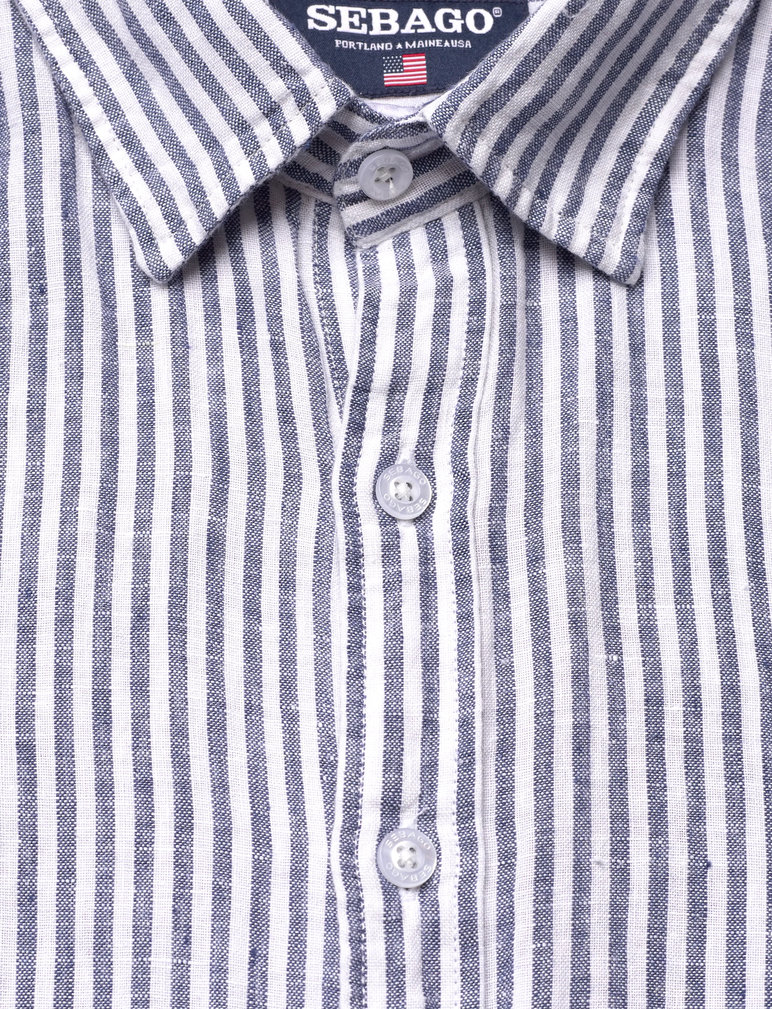 Sebago - Linen Shirt Short Sleeve - hørskjorter - navy/white - 2