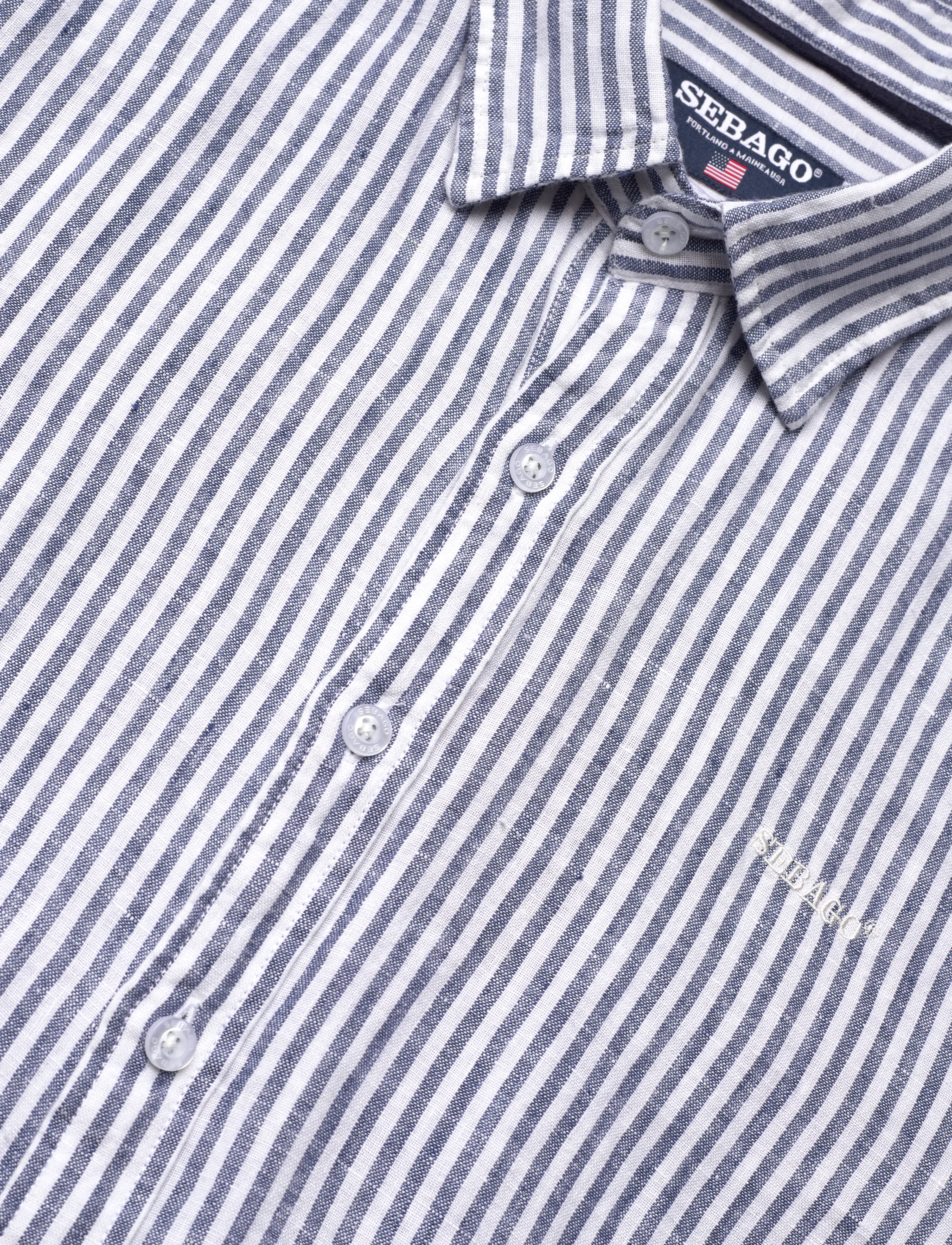 Sebago - Linen Shirt Short Sleeve - hørskjorter - navy/white - 3