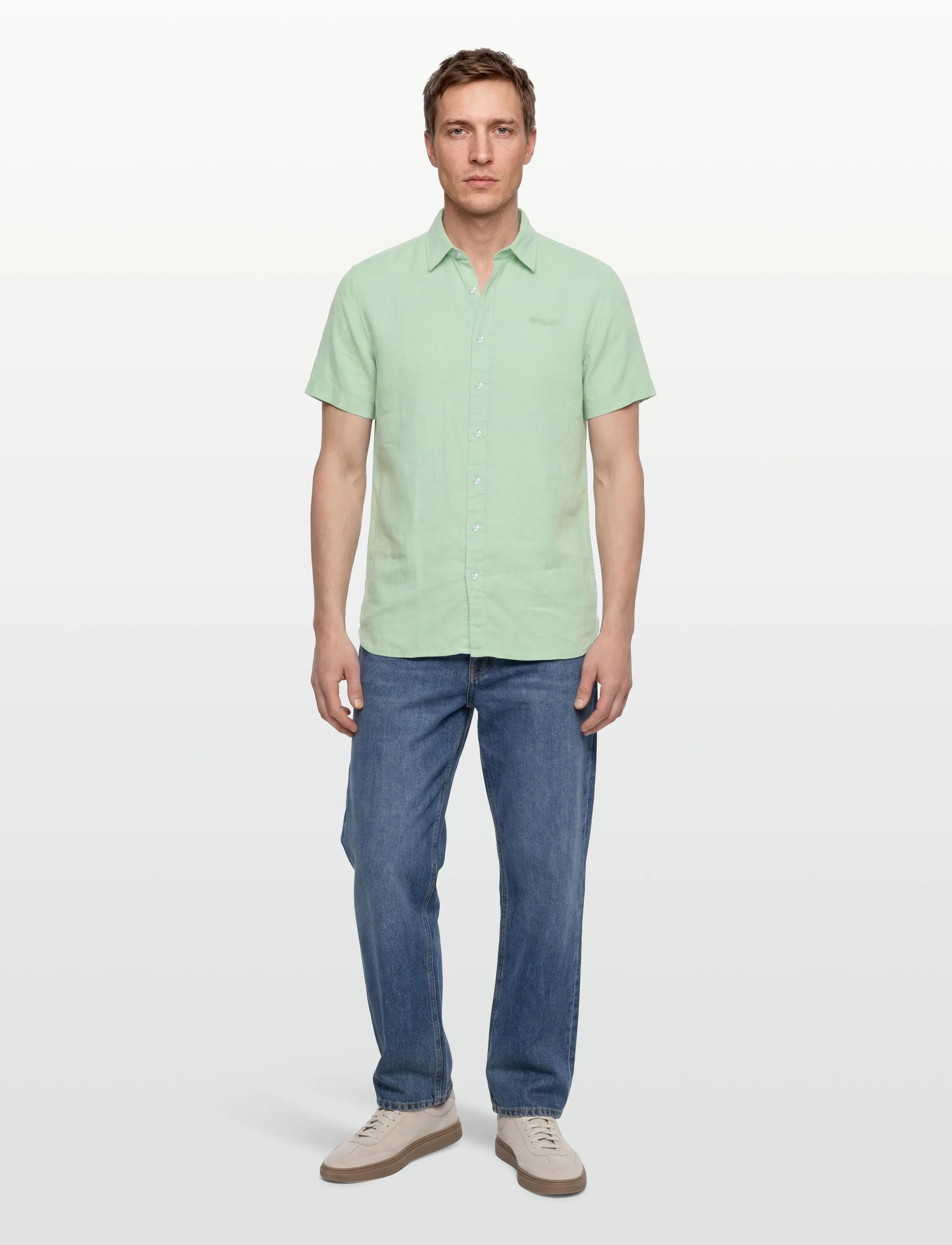 Sebago Linen Shirt Short Sleeve, L, Shirts, Grün - Short-sleeved, Männerswear