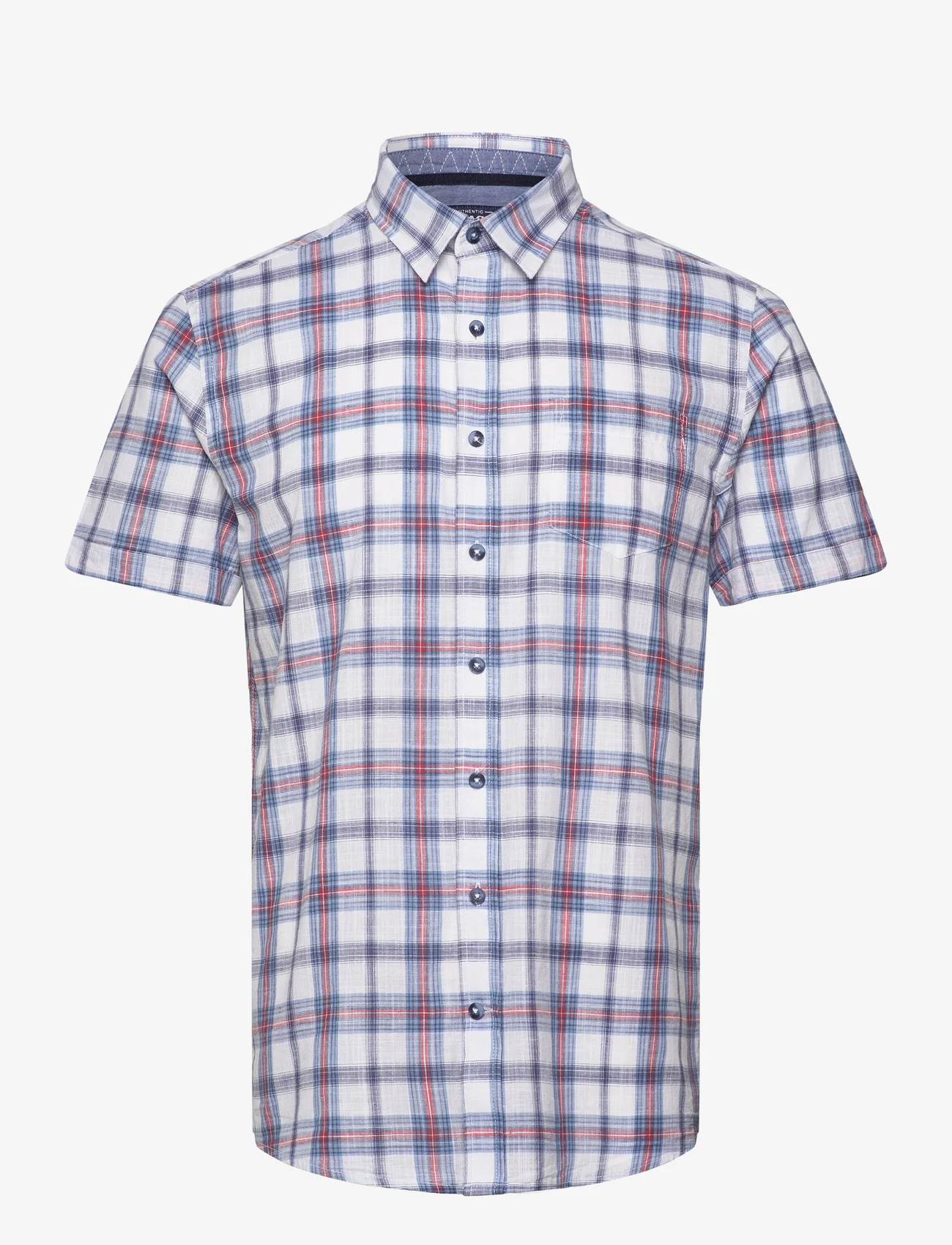 Sebago - Short Sleeve Slub Check Shirt - kortärmade skjortor - white/navy - 0