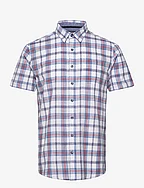 Short Sleeve Slub Check Shirt - WHITE/NAVY
