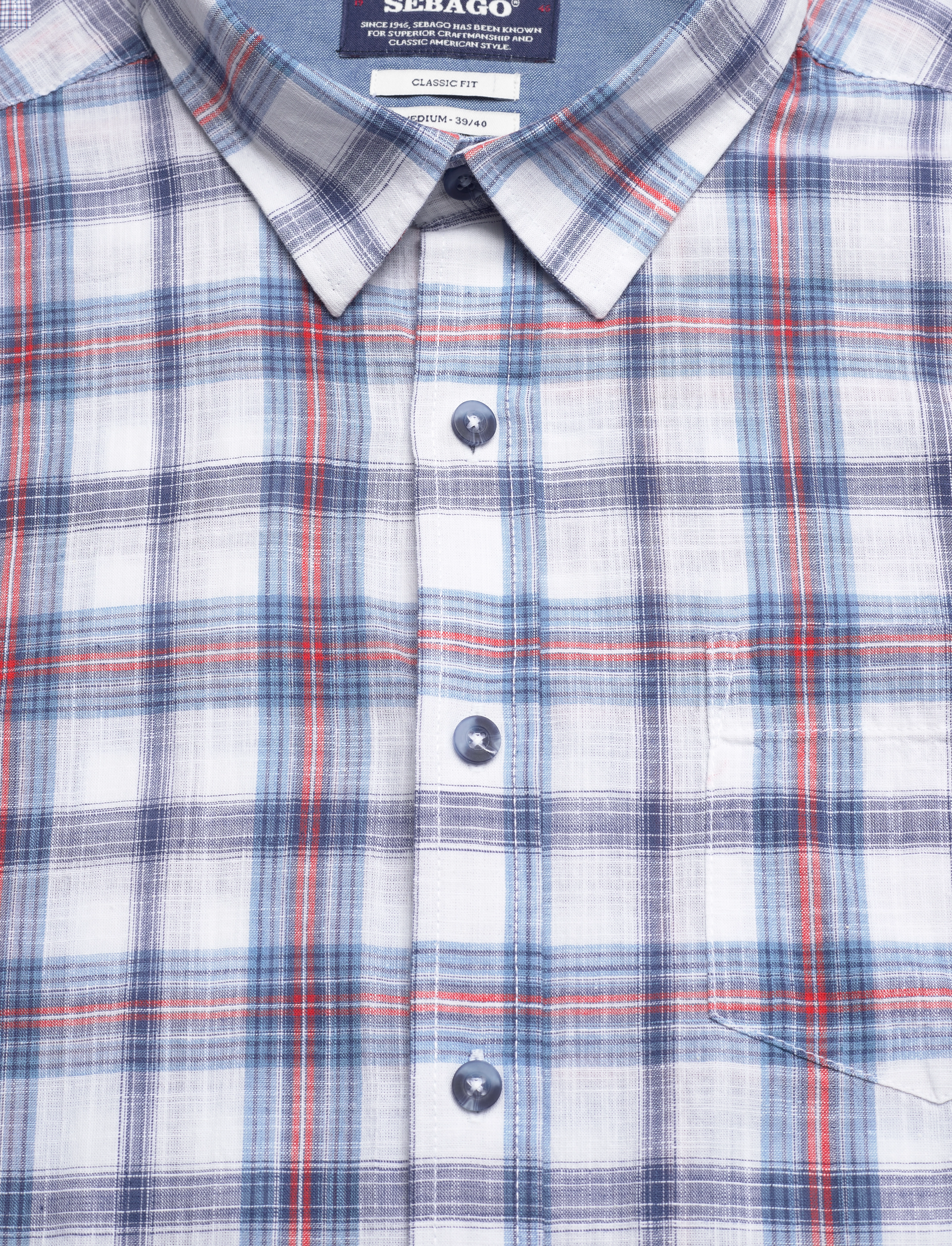 Sebago - Short Sleeve Slub Check Shirt - white/navy - 2