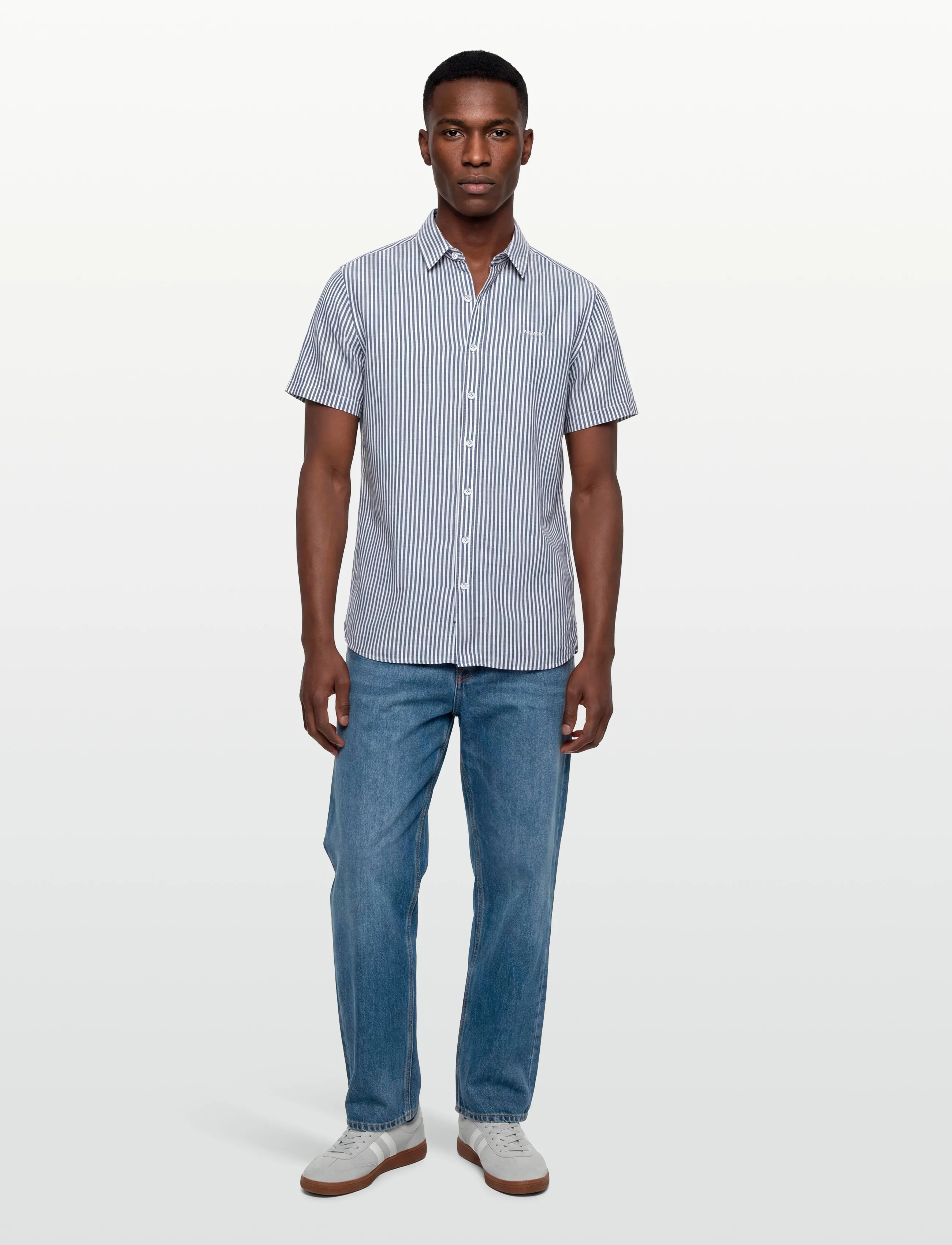 Sebago Ss Striped Linen Blend Shirt, XL, Shirts, Blau - Short-sleeved Männerswear