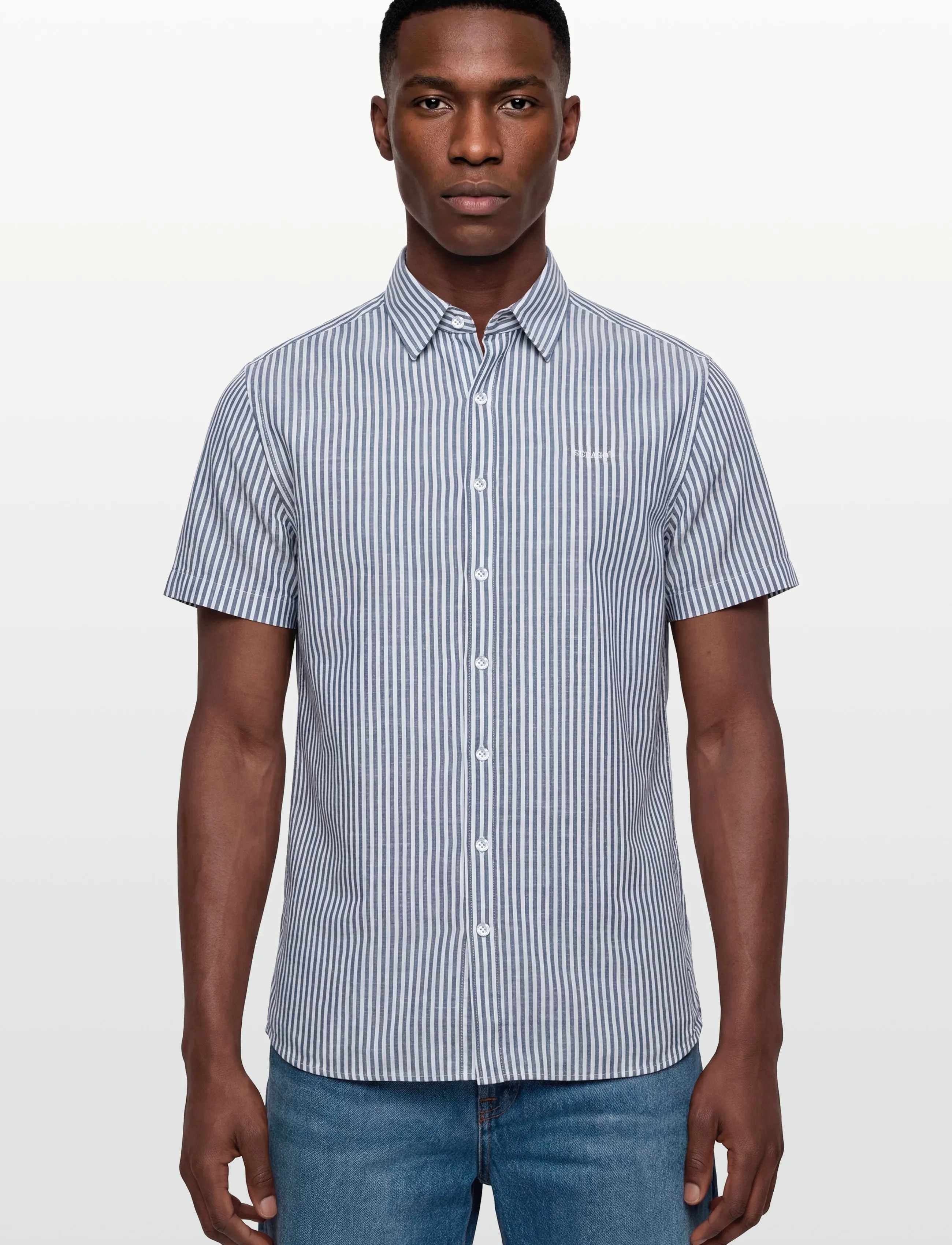 Sebago - SS Striped Linen Blend Shirt - gestreifte hemden - navy/white - 3