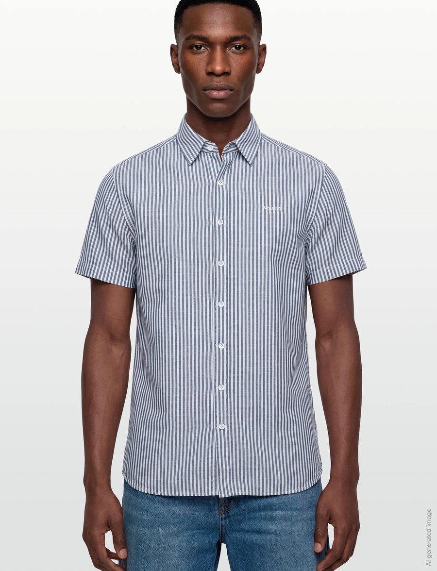 Sebago - SS Striped Linen Blend Shirt - triibulised särgid - navy/white - 3