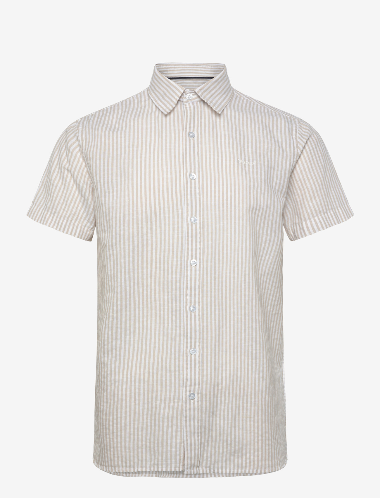 Sebago - SS Striped Linen Blend Shirt - stribede skjorter - sand/white - 0