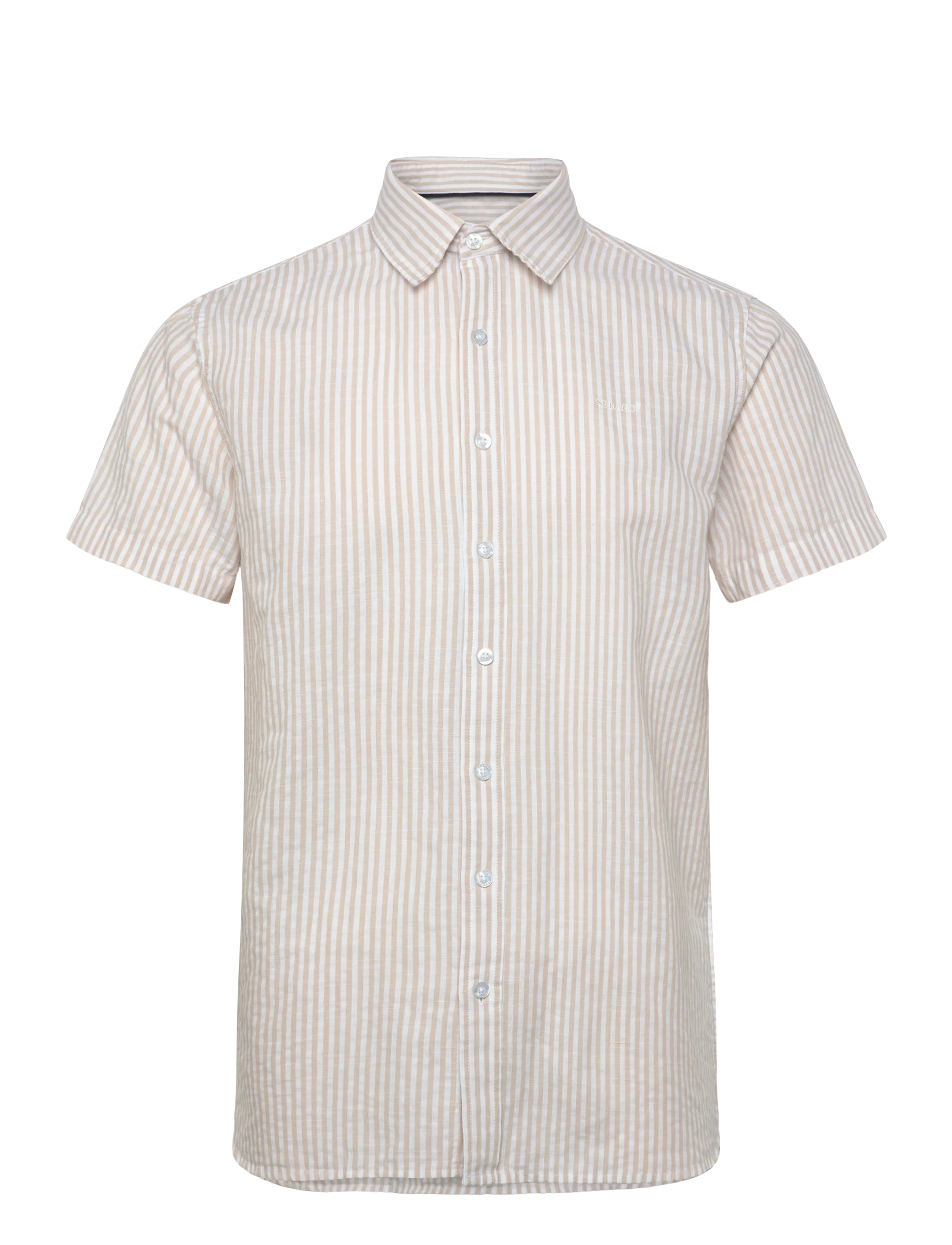 Sebago SS Striped Linen Blend Shirt - Fatnaður - SAND/WHITE / beige