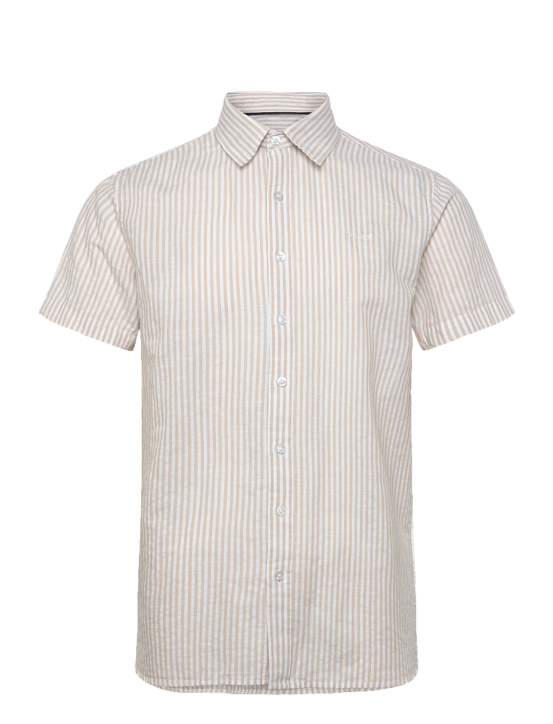 Sebago - SS Striped Linen Blend Shirt - stribede skjorter - sand/white - 0