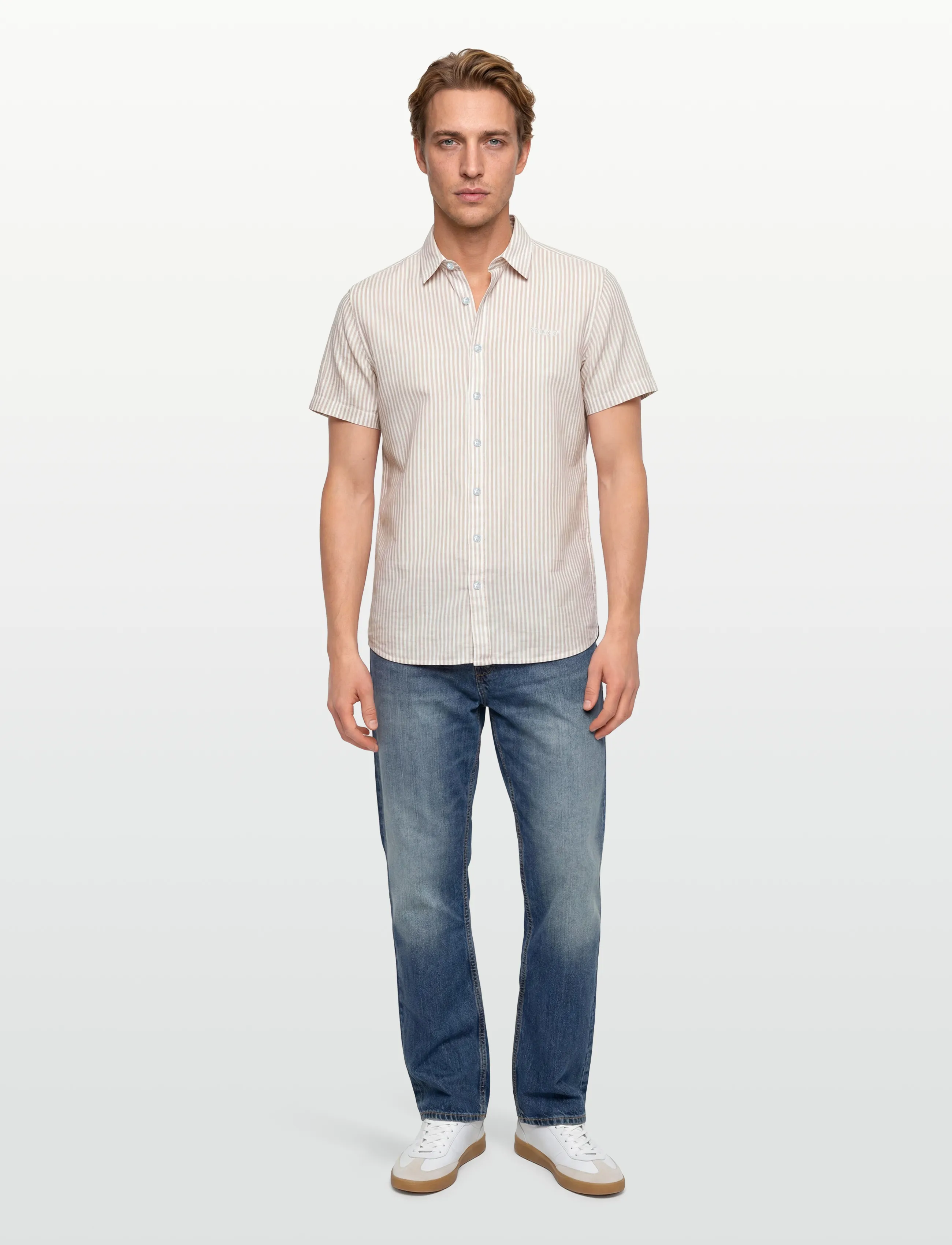 Sebago Ss Striped Linen Blend Shirt, XXL, Shirts, Beige - Short-sleeved Männerswear