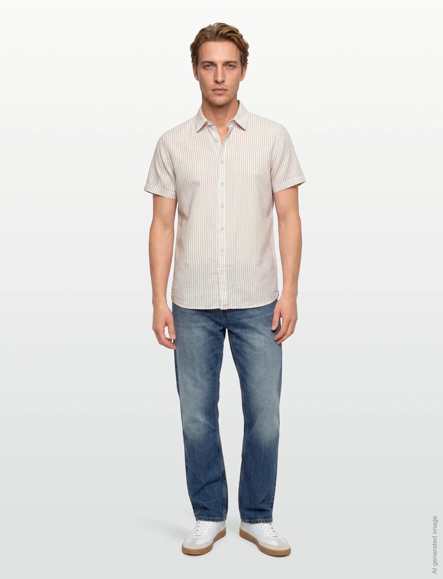 Sebago - SS Striped Linen Blend Shirt - gestreifte hemden - sand/white - 0