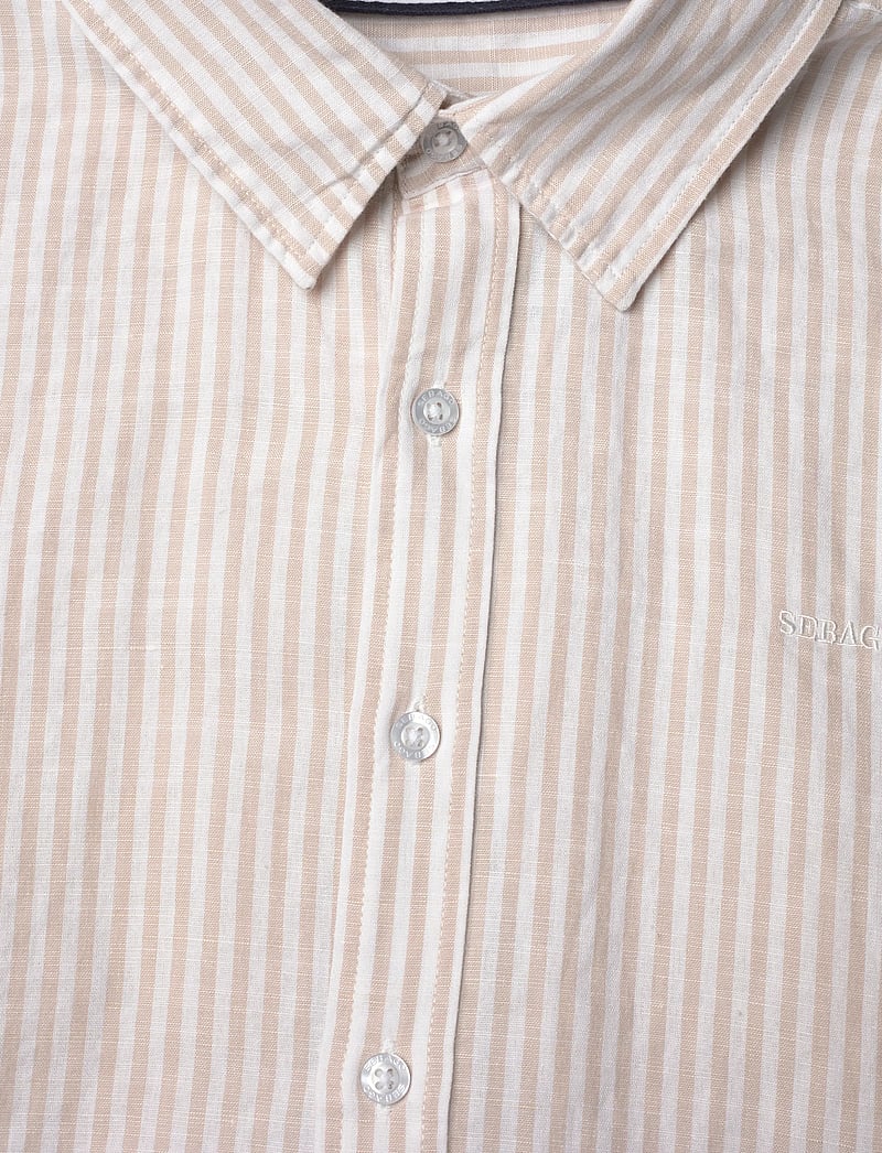 Sebago - SS Striped Linen Blend Shirt - stribede skjorter - sand/white - 2