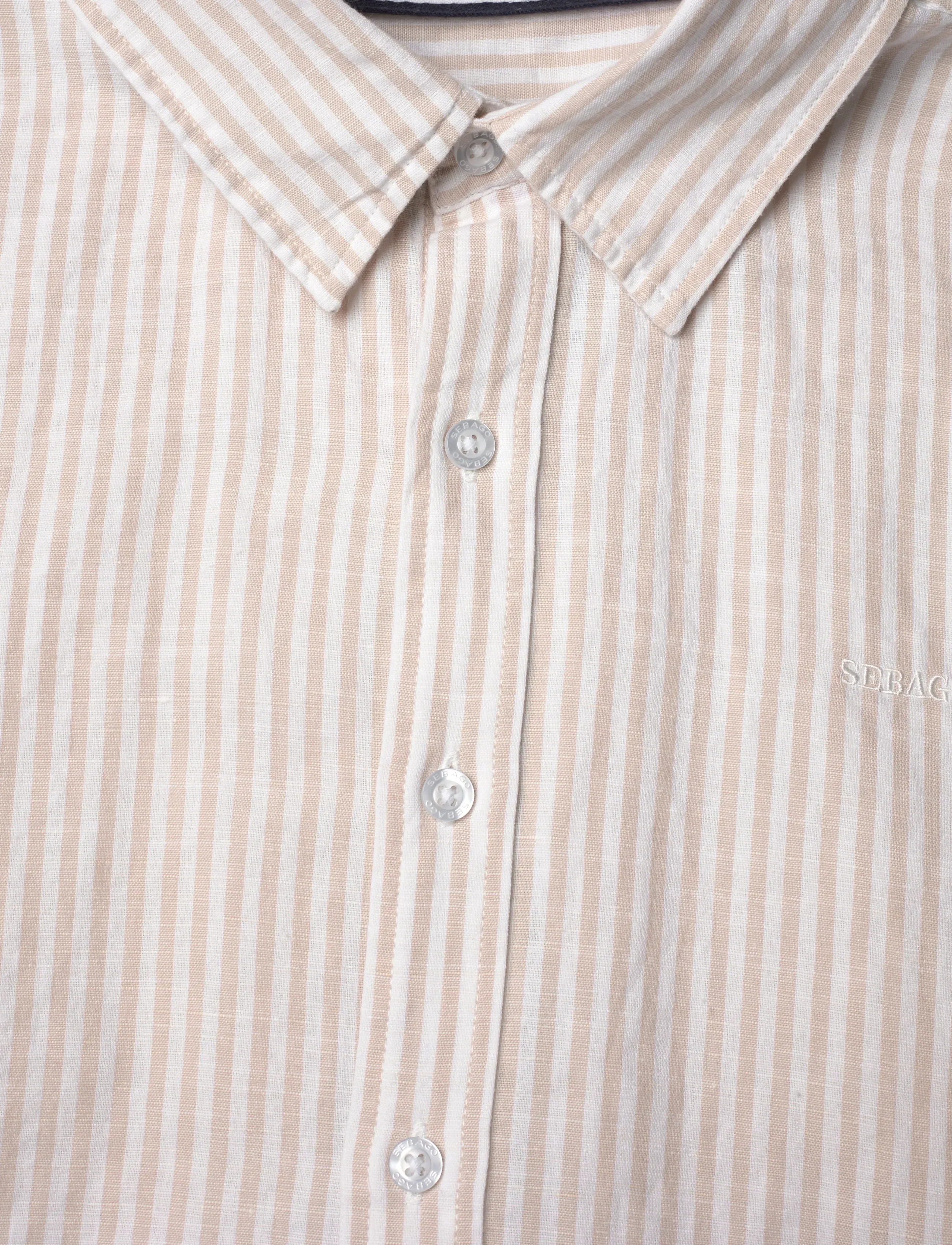 Sebago - SS Striped Linen Blend Shirt - randiga skjortor - sand/white - 2