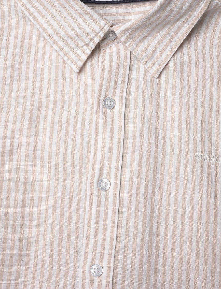 Sebago - SS Striped Linen Blend Shirt - randiga skjortor - sand/white - 2