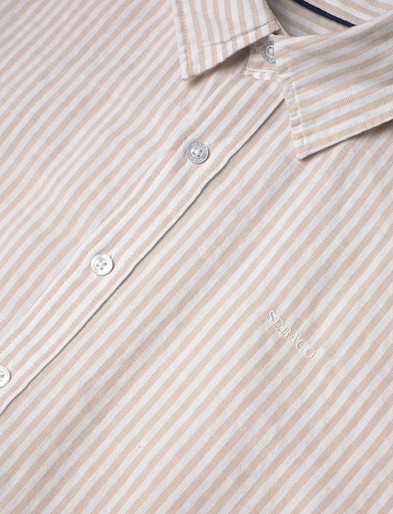 Sebago - SS Striped Linen Blend Shirt - stribede skjorter - sand/white - 3