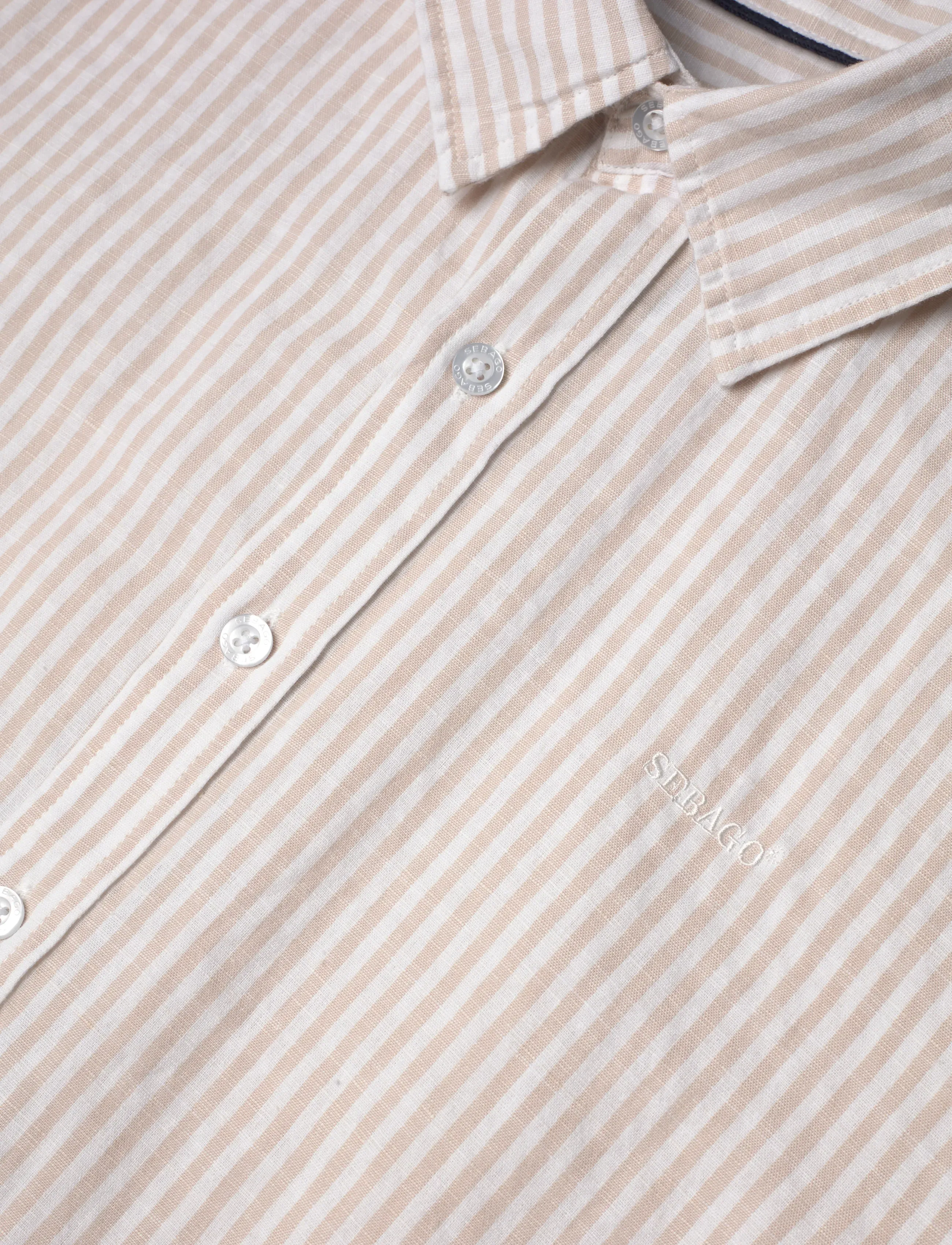 Sebago - SS Striped Linen Blend Shirt - randiga skjortor - sand/white - 3
