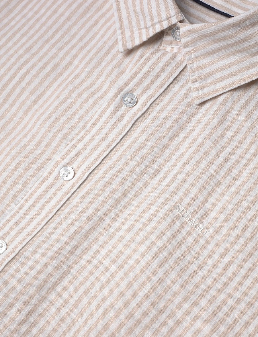 Sebago - SS Striped Linen Blend Shirt - randiga skjortor - sand/white - 3