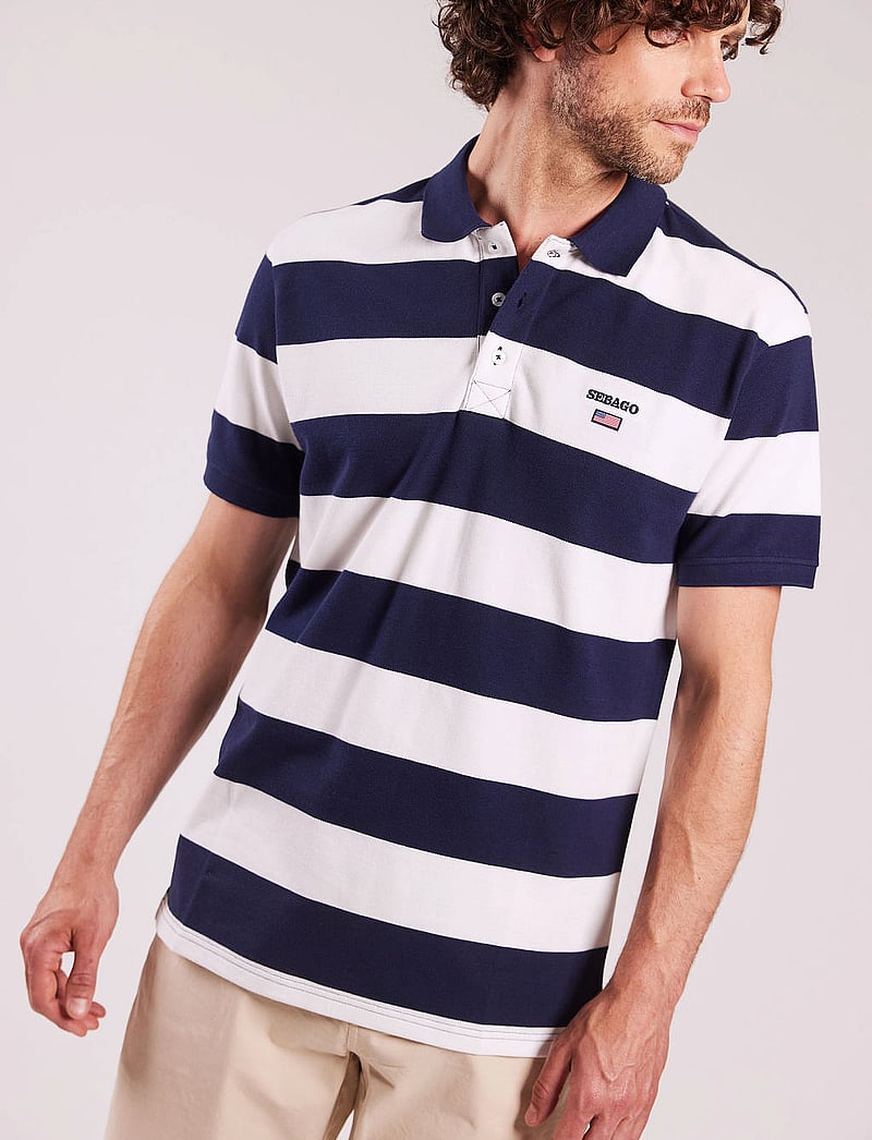 Sebago - Mick Block Striped Pique - kurzärmelig - navy/white - 0
