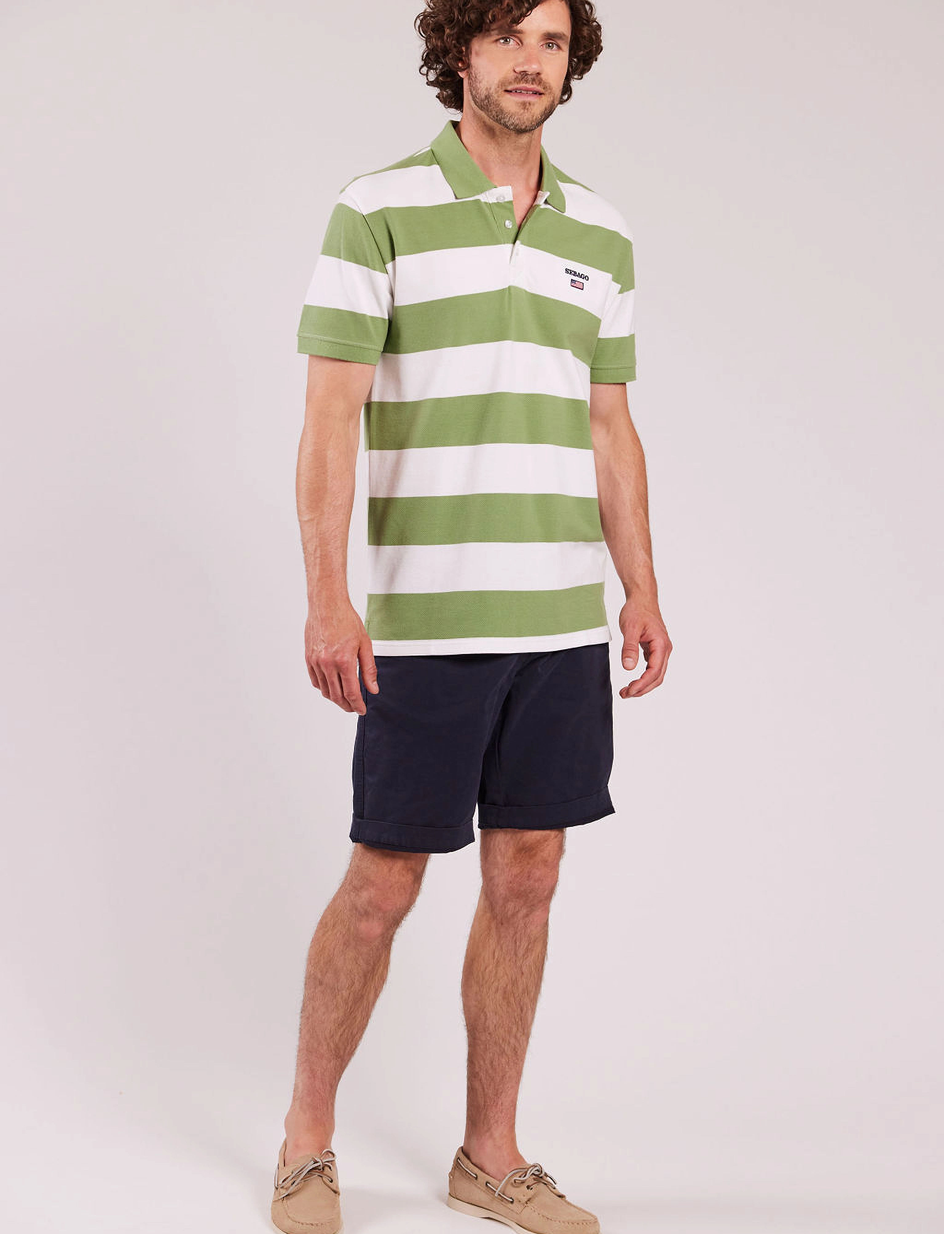 Sebago Mick Block Striped Pique - Poloer - OLIVE/WHITE / green